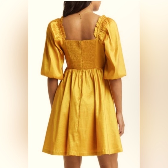 Vici Collection Womens Babydoll Dress Yellow Mini Half Sleeve Puff Pleated|S|NWT - Picture 2 of 5